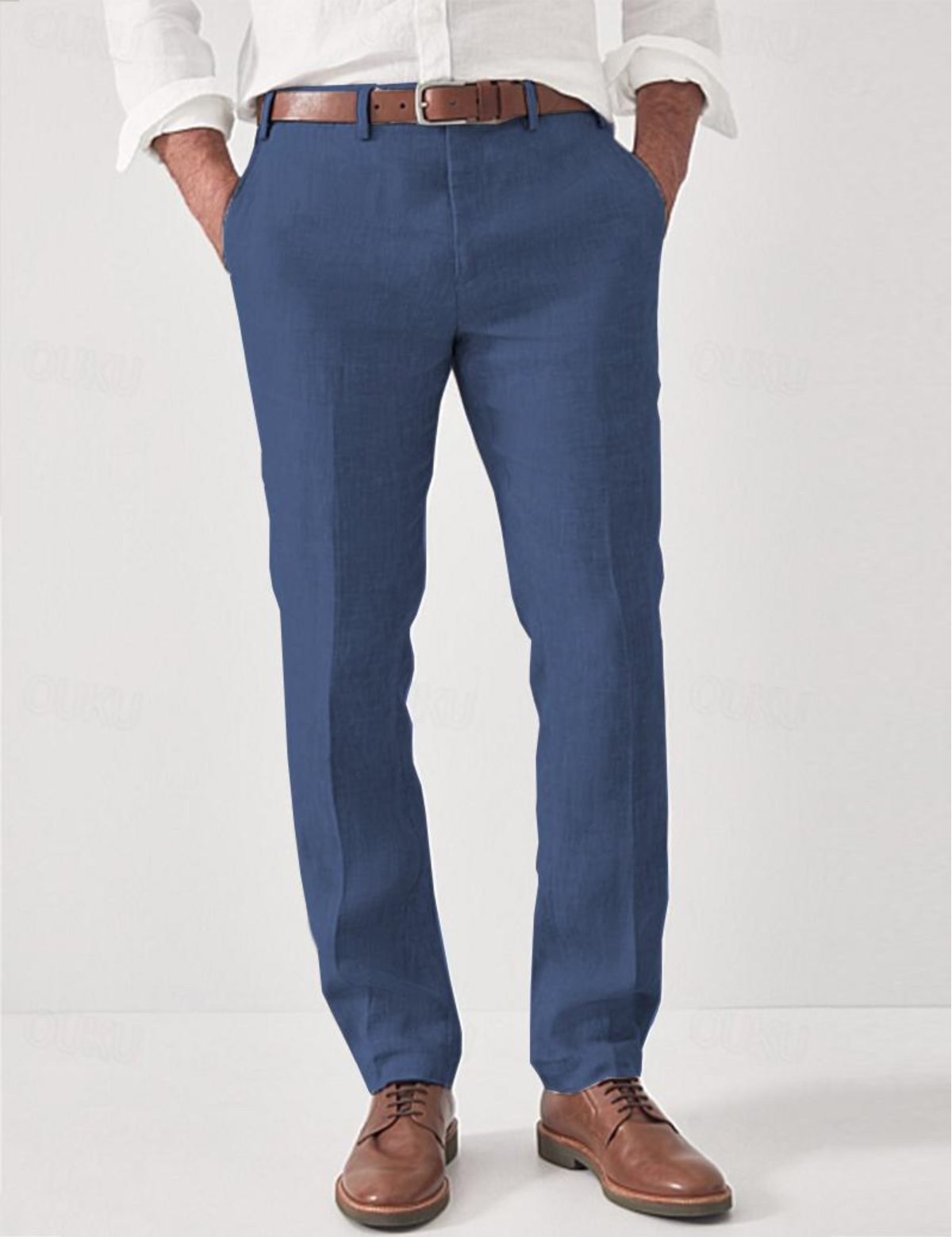 Męskie spodnie lniane ze szlufkami-Pants for Men-Olave