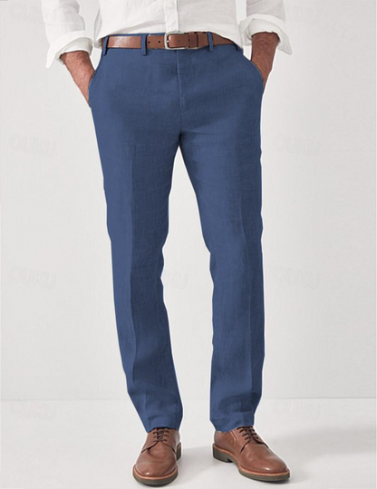 Męskie spodnie lniane ze szlufkami-Pants for Men-Olave