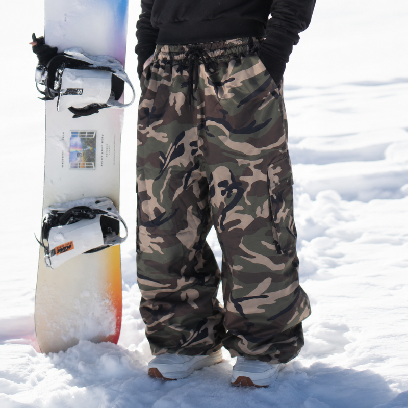 Męskie spodnie snowboardowe cargo w kamuflażu-Pants for Men-Olave