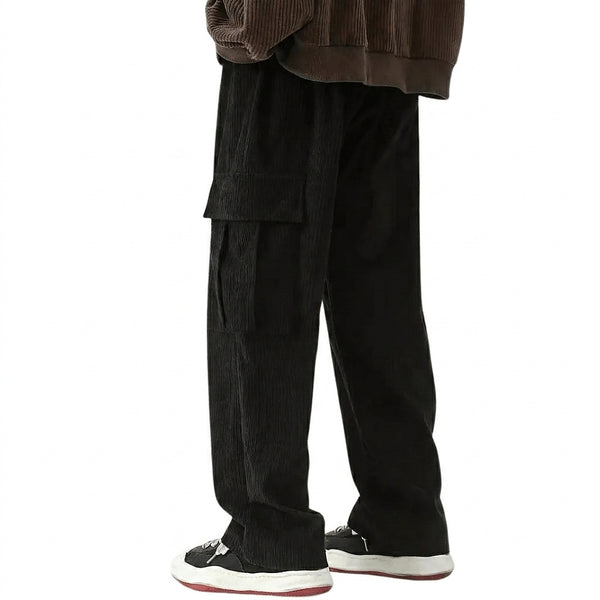 Męskie spodnie sztruksowe cargo z szerokimi nogawkami-Pants for Men-Olave