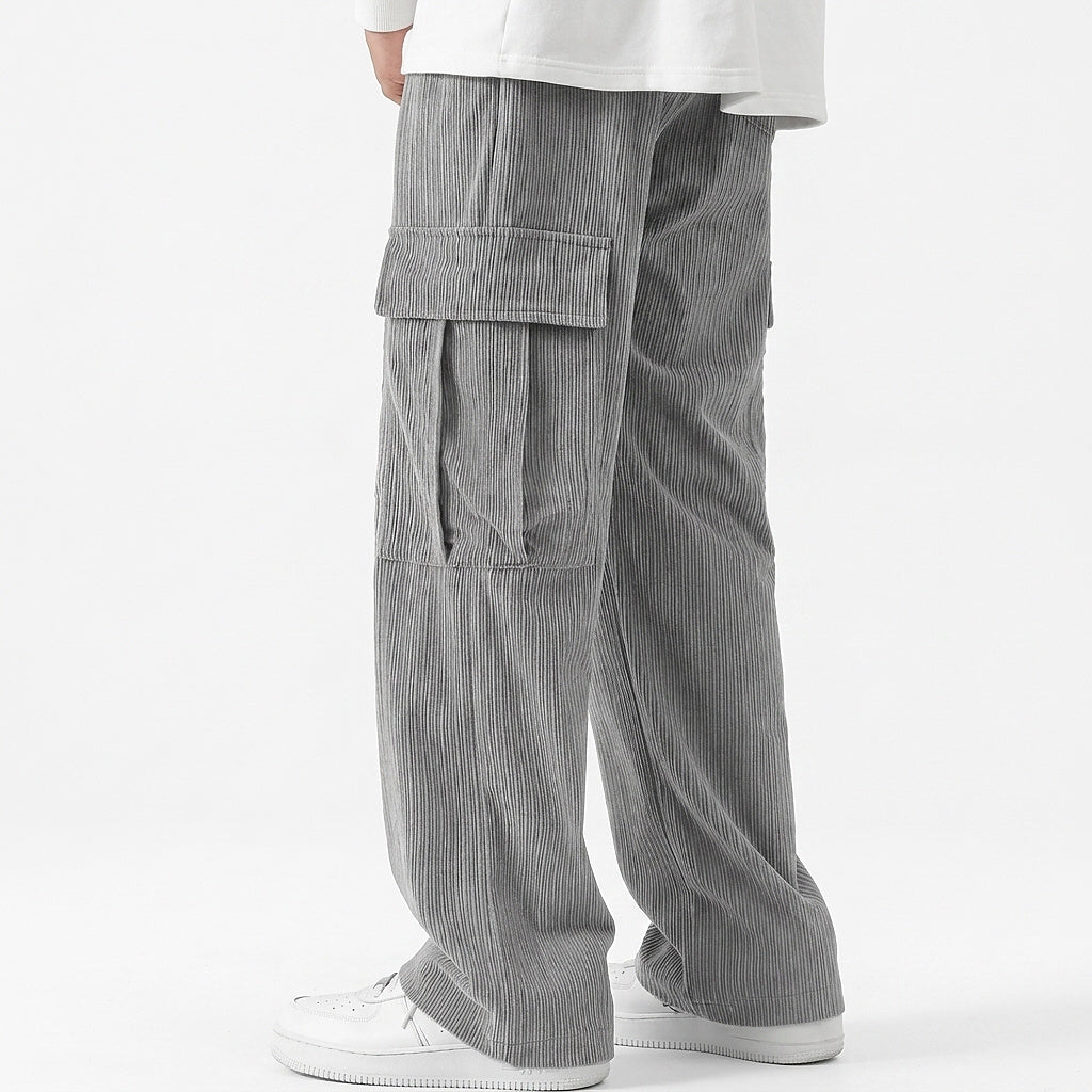 Męskie spodnie sztruksowe cargo z szerokimi nogawkami-Pants for Men-Olave