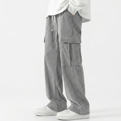 Męskie spodnie sztruksowe cargo z szerokimi nogawkami-Pants for Men-Olave