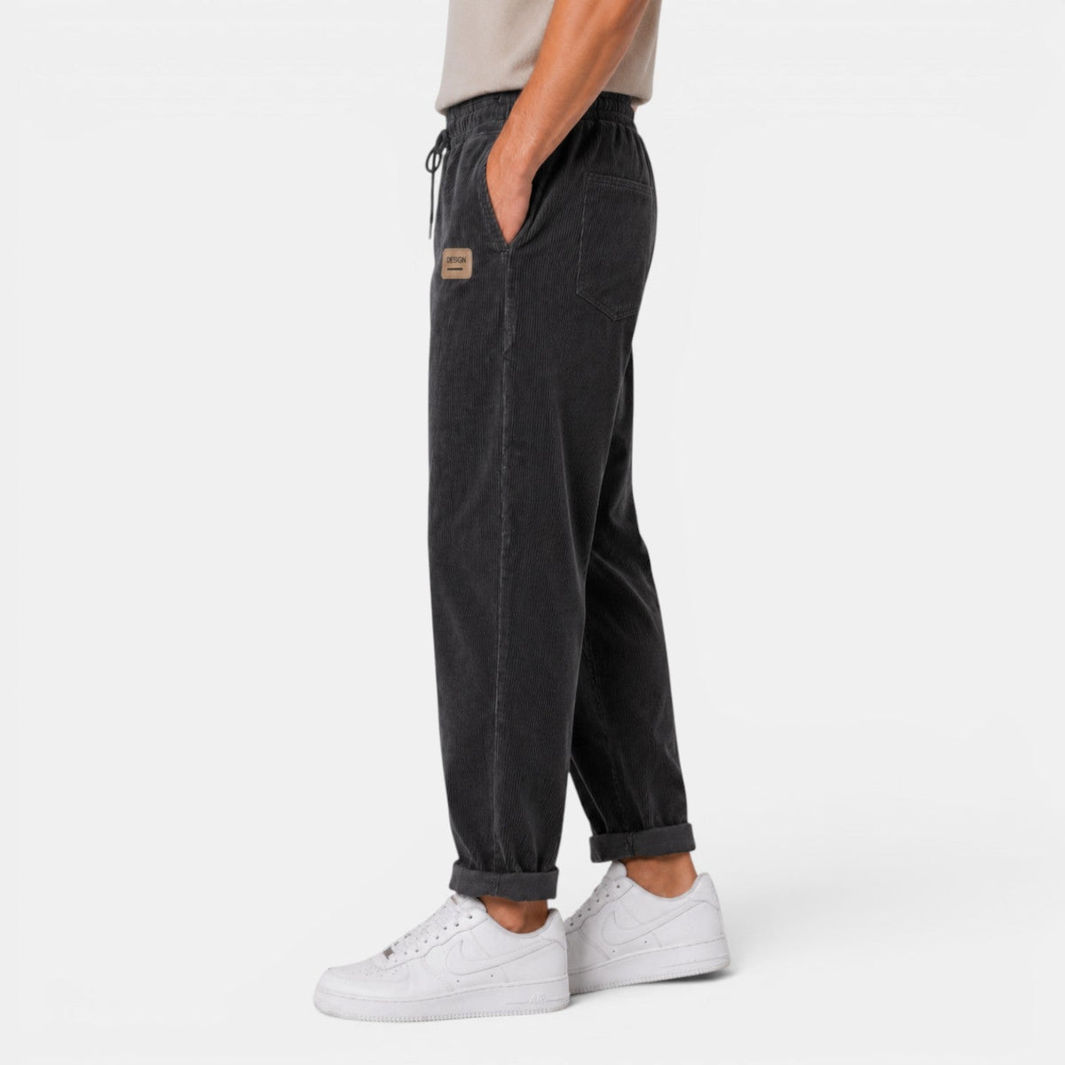 Męskie spodnie sztruksowe z prostymi nogawkami-Pants for Men-Olave