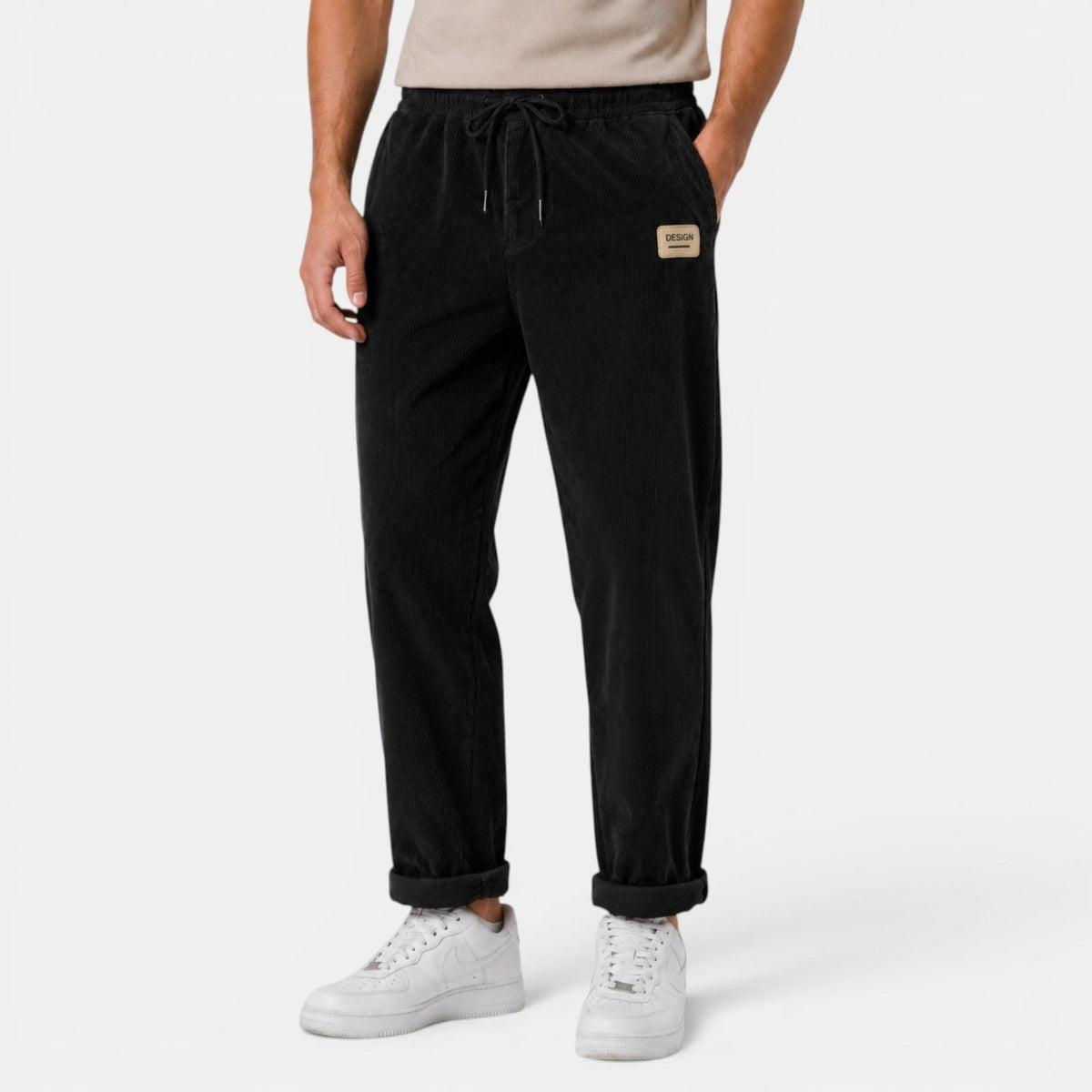Męskie spodnie sztruksowe z prostymi nogawkami-Pants for Men-Olave
