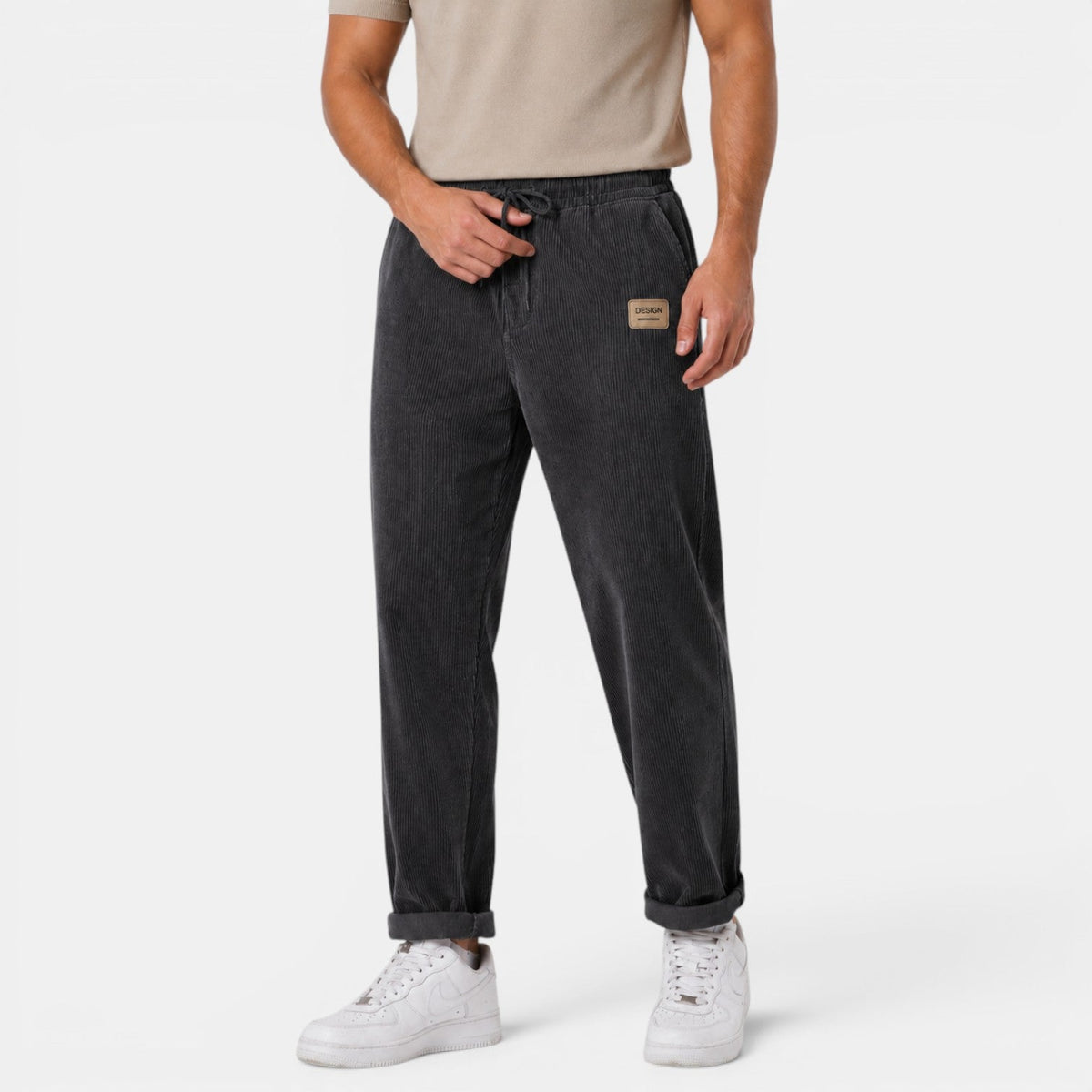 Męskie spodnie sztruksowe z prostymi nogawkami-Pants for Men-Olave