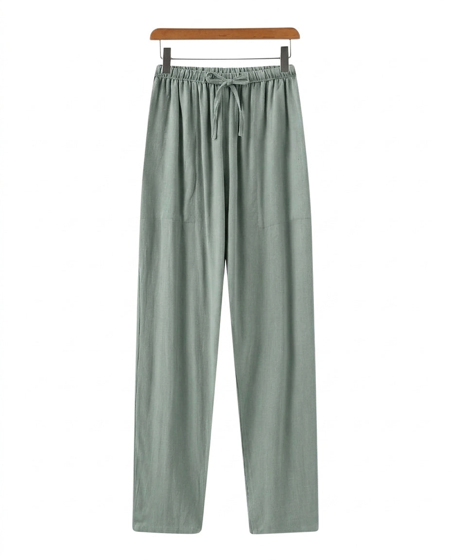 Męskie spodnie z prostymi nogawkami i wiązaniem w talii-Pants for Men-Olave