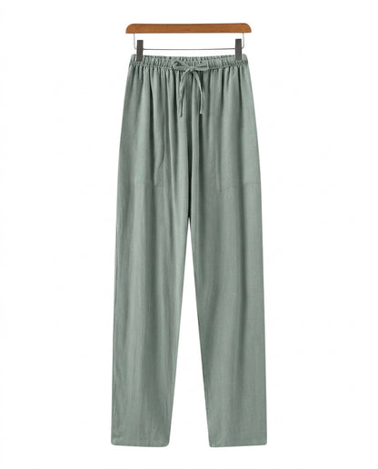 Męskie spodnie z prostymi nogawkami i wiązaniem w talii-Pants for Men-Olave