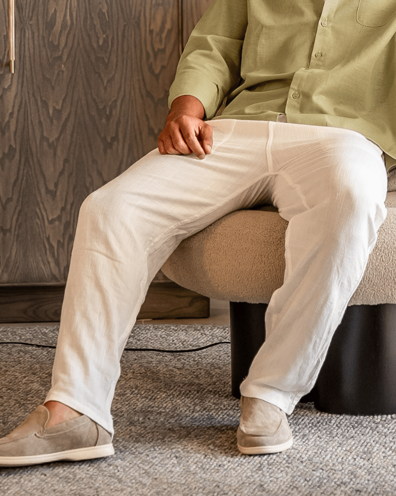 Męskie spodnie z prostymi nogawkami i wiązaniem w talii-Pants for Men-Olave