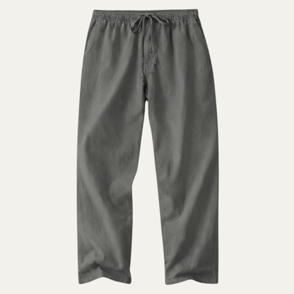 Męskie spodnie z szerokimi nogawkami z domieszką lnu-Pants for Men-Olave