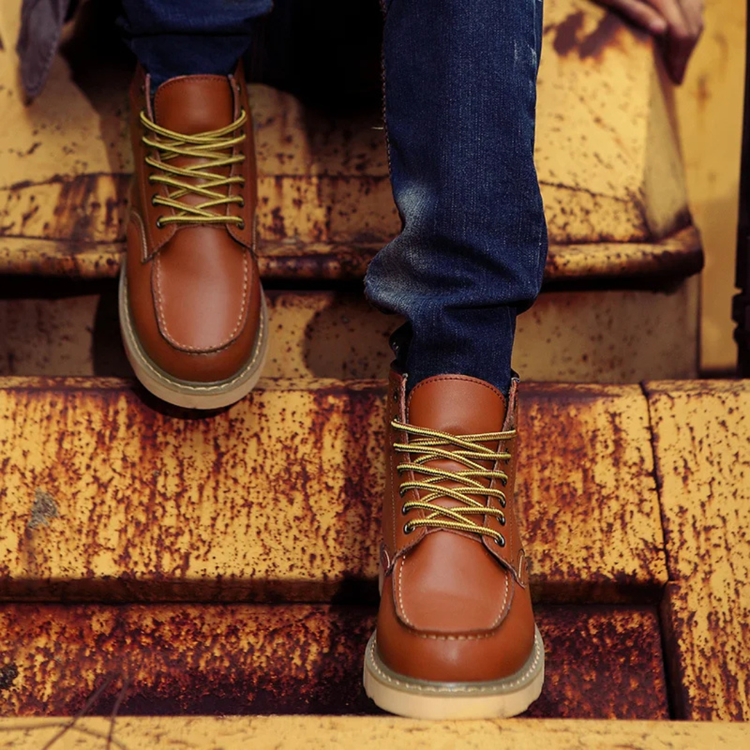 Męskie sznurowane botki z przeszyciem typu moc-toe-Footwear for men-Olave