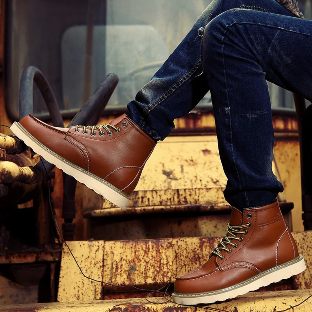 Męskie sznurowane botki z przeszyciem typu moc-toe-Footwear for men-Olave