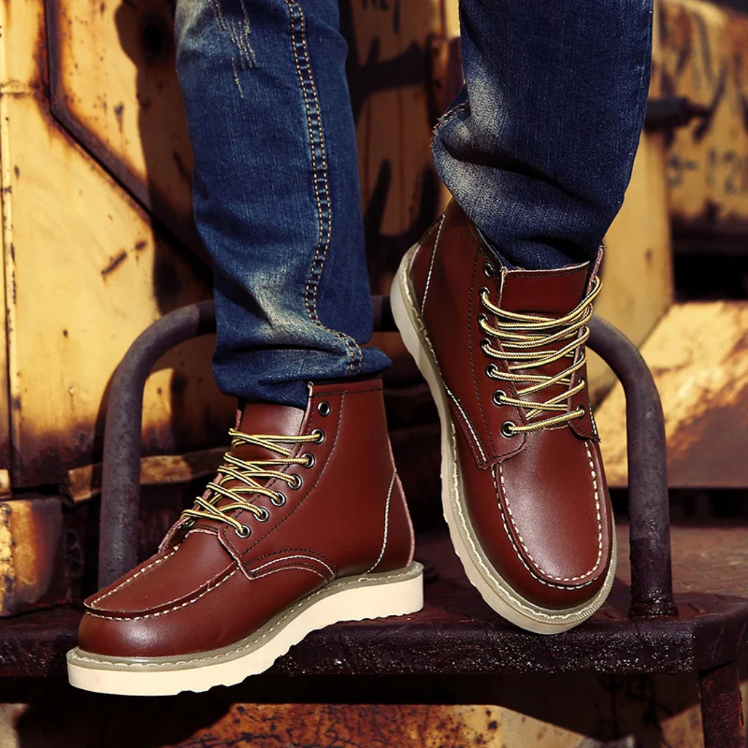 Męskie sznurowane botki z przeszyciem typu moc-toe-Footwear for men-Olave