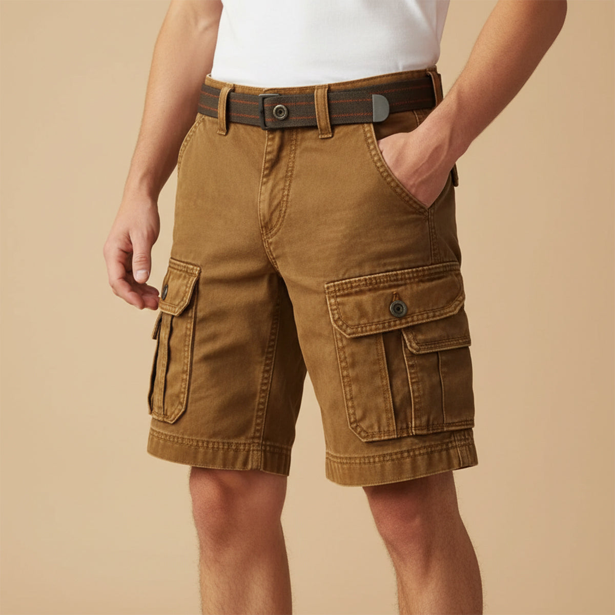 Męskie szorty cargo z paskiem-Shorts for men-Olave