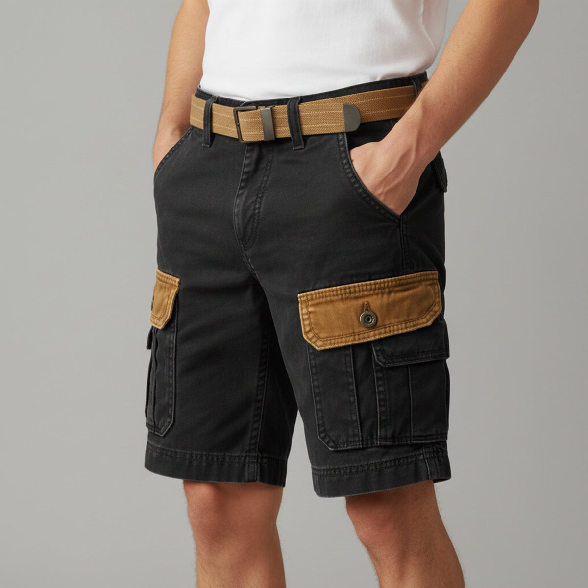 Męskie szorty cargo z paskiem-Shorts for men-Olave
