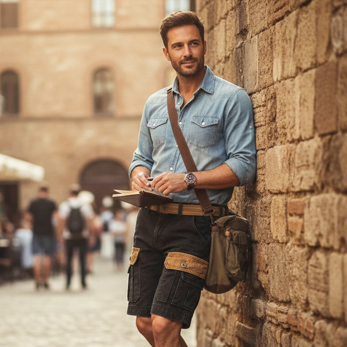 Męskie szorty cargo z paskiem-Shorts for men-Olave