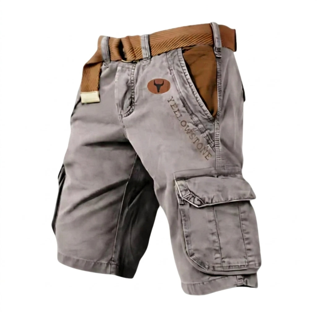 Męskie szorty cargo z paskiem i nadrukiem Yellowstone-Shorts for men-Olave