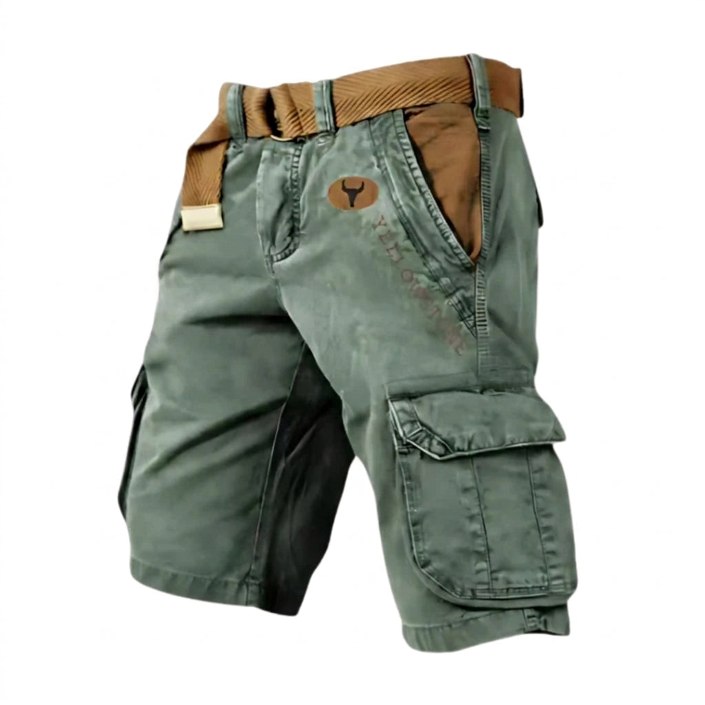 Męskie szorty cargo z paskiem i nadrukiem Yellowstone-Shorts for men-Olave