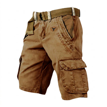 Męskie szorty cargo z paskiem i nadrukiem Yellowstone-Shorts for men-Olave