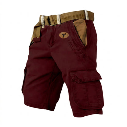 Męskie szorty cargo z paskiem i nadrukiem Yellowstone-Shorts for men-Olave