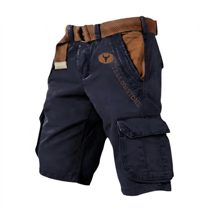 Męskie szorty cargo z paskiem i nadrukiem Yellowstone-Shorts for men-Olave