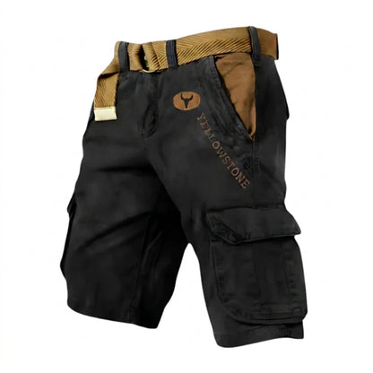 Męskie szorty cargo z paskiem i nadrukiem Yellowstone-Shorts for men-Olave