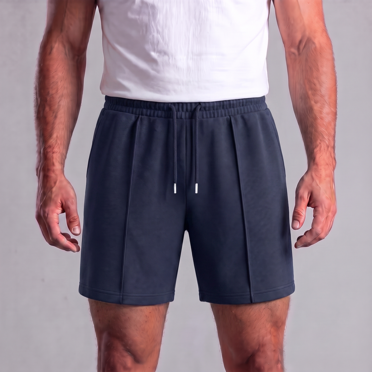 Męskie szorty dresowe ze sznurkiem i przeszyciami-Shorts for men-Olave