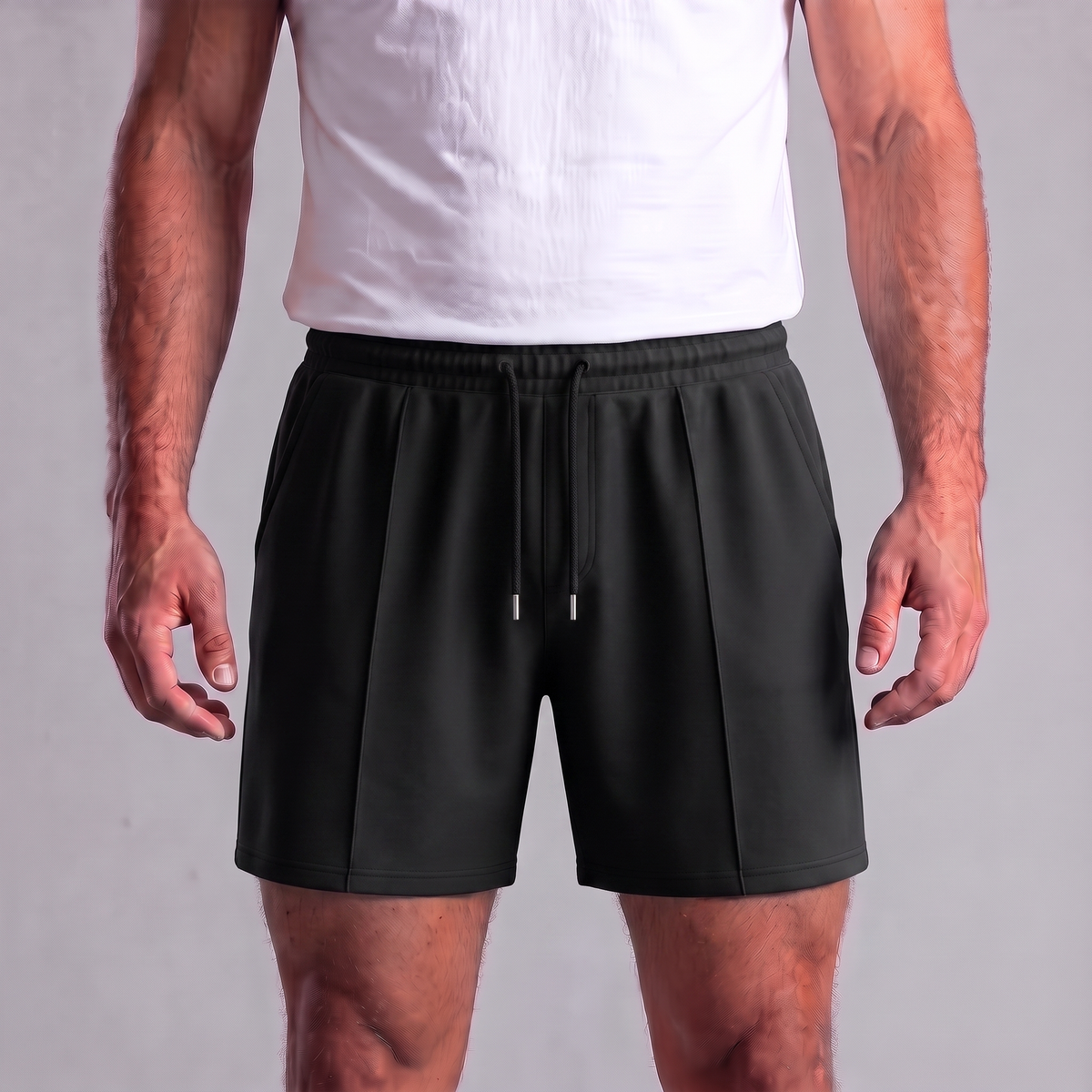 Męskie szorty dresowe ze sznurkiem i przeszyciami-Shorts for men-Olave