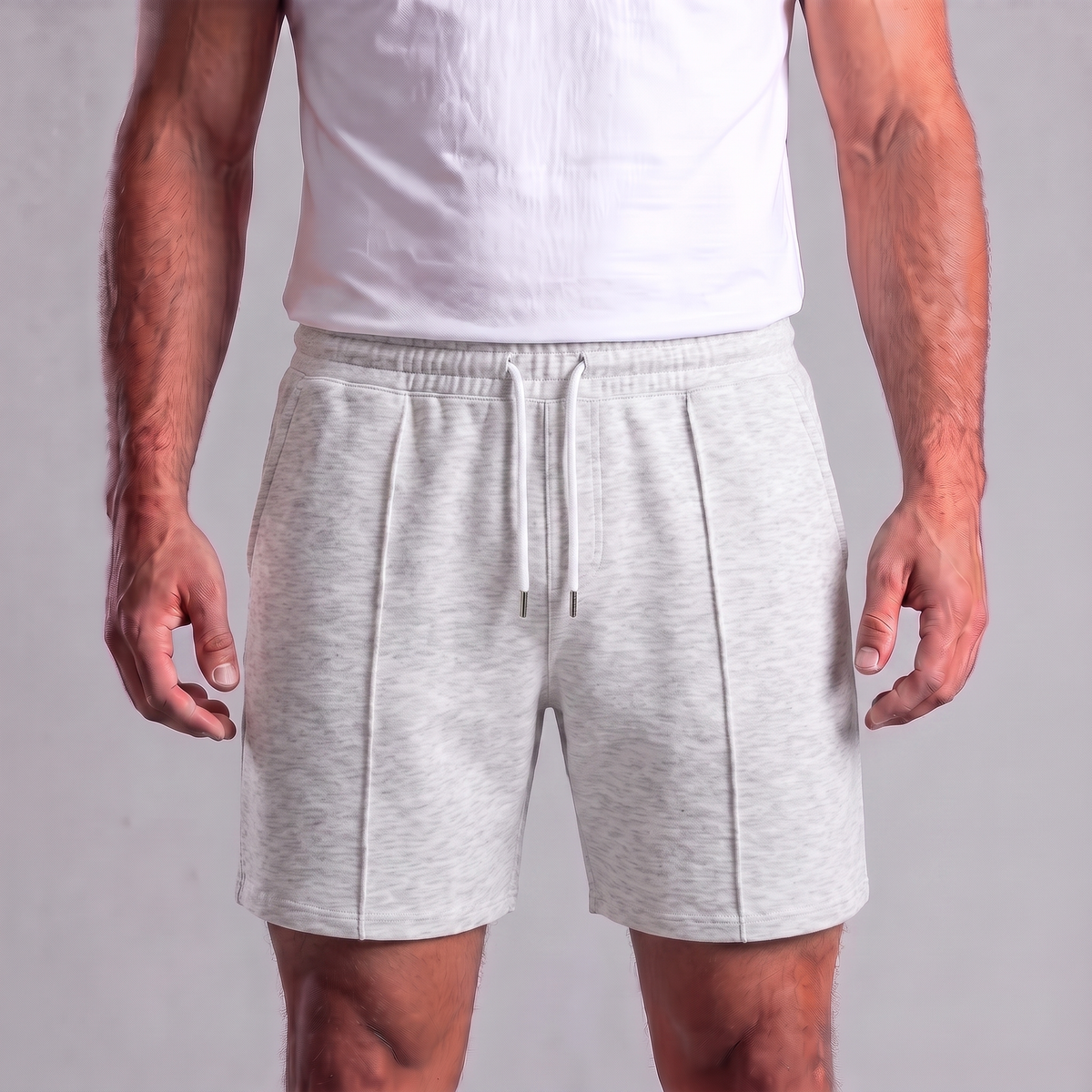 Męskie szorty dresowe ze sznurkiem i przeszyciami-Shorts for men-Olave