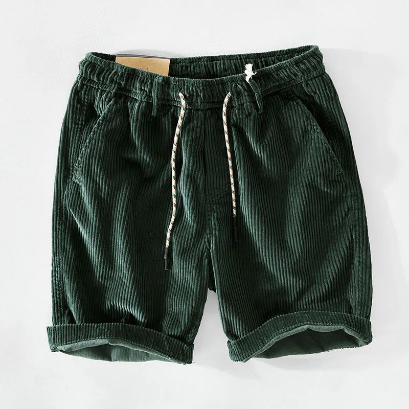 Męskie szorty sztruksowe ze sznurkiem-Shorts for men-Olave