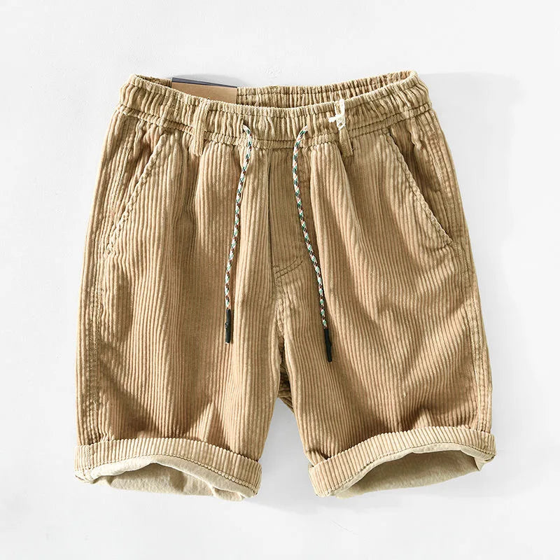 Męskie szorty sztruksowe ze sznurkiem-Shorts for men-Olave