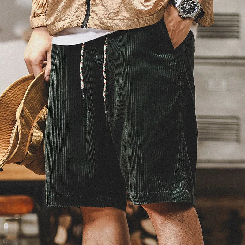 Męskie szorty sztruksowe ze sznurkiem-Shorts for men-Olave