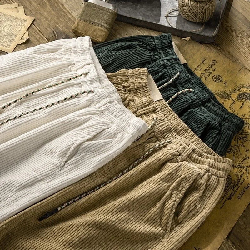Męskie szorty sztruksowe ze sznurkiem-Shorts for men-Olave
