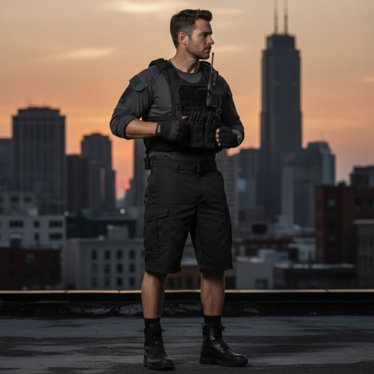 Męskie szorty taktyczne typu cargo ze zintegrowanym paskiem-Shorts for men-Olave