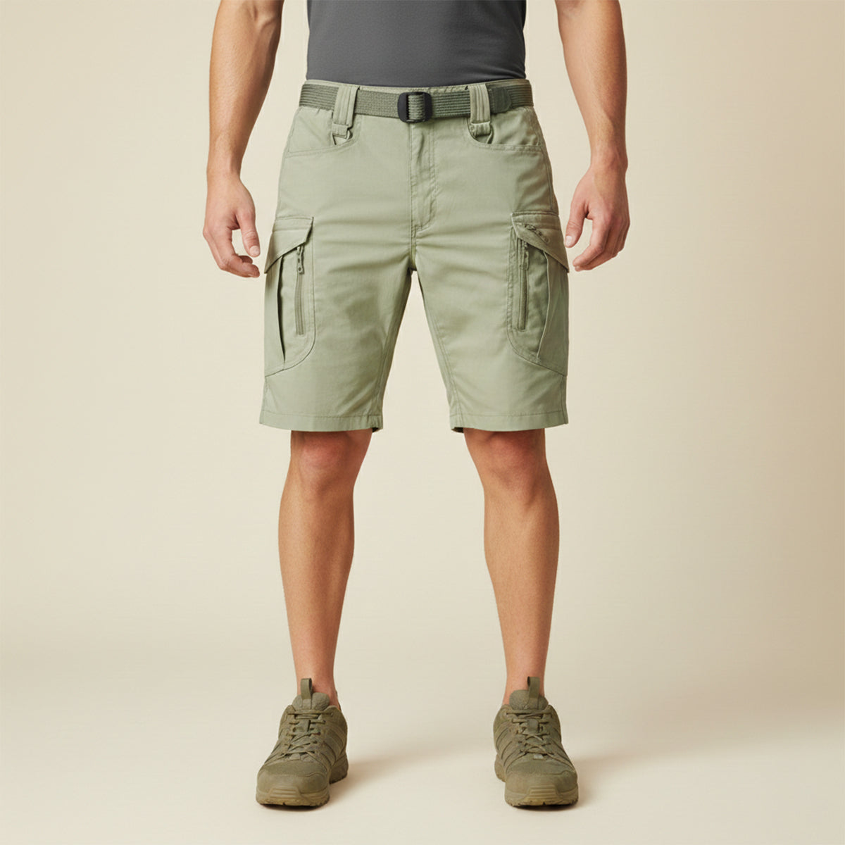Męskie szorty taktyczne typu cargo ze zintegrowanym paskiem-Shorts for men-Olave