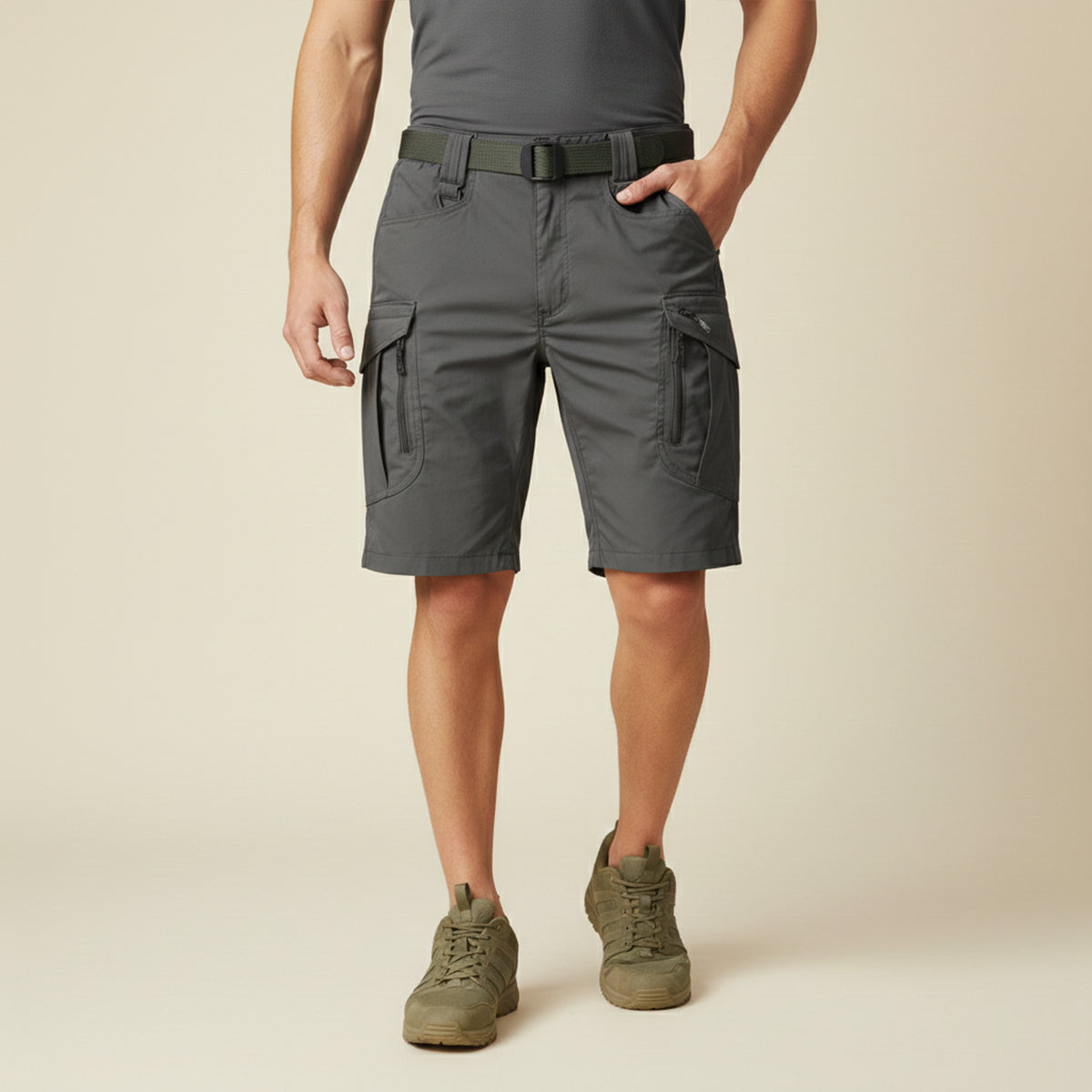 Męskie szorty taktyczne typu cargo ze zintegrowanym paskiem-Shorts for men-Olave