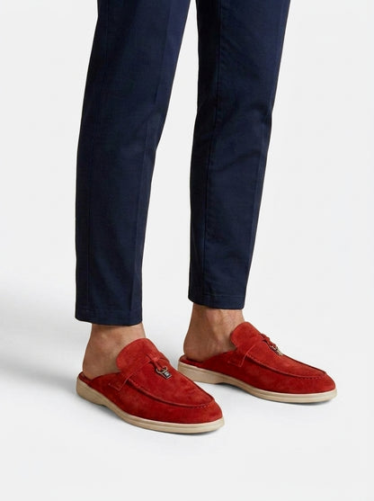Męskie zamszowe mokasyny bez pięty z metalowym detalem i gumową podeszwą-Dress shoes for men-Olave