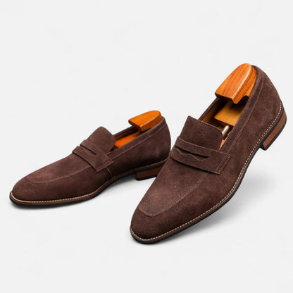 Męskie zamszowe mokasyny typu penny loafers z przeszyciem na nosku-Footwear for men-Olave