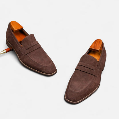 Męskie zamszowe mokasyny typu penny loafers z przeszyciem na nosku-Footwear for men-Olave