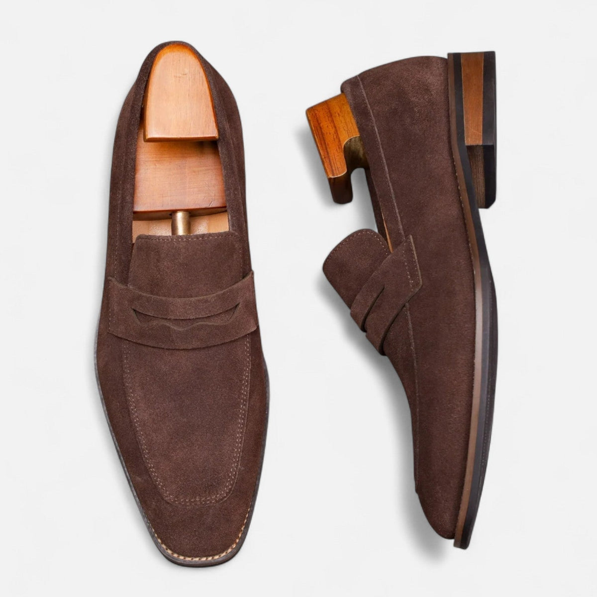Męskie zamszowe mokasyny typu penny loafers z przeszyciem na nosku-Footwear for men-Olave