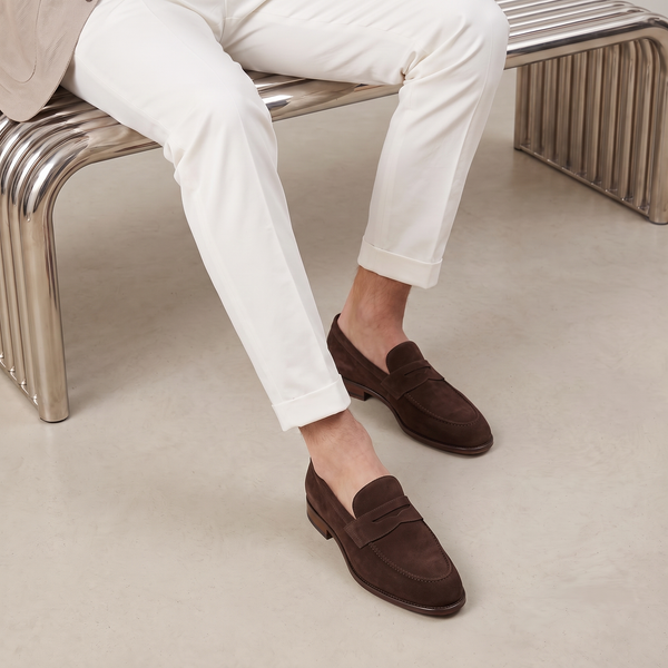 Męskie zamszowe mokasyny typu penny loafers z przeszyciem na nosku-Footwear for men-Olave