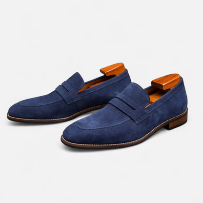 Męskie zamszowe mokasyny typu penny loafers z przeszyciem na nosku-Footwear for men-Olave