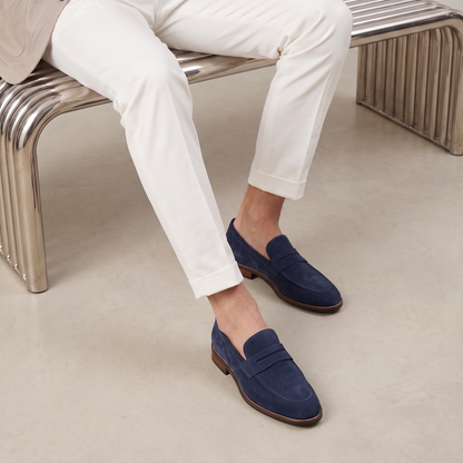 Męskie zamszowe mokasyny typu penny loafers z przeszyciem na nosku-Footwear for men-Olave