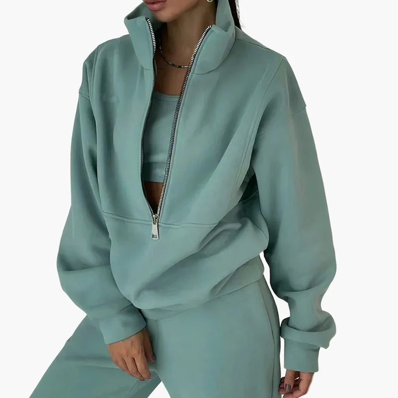 Zestaw damskiej bluzy z półsuwakiem i spodni-Olave