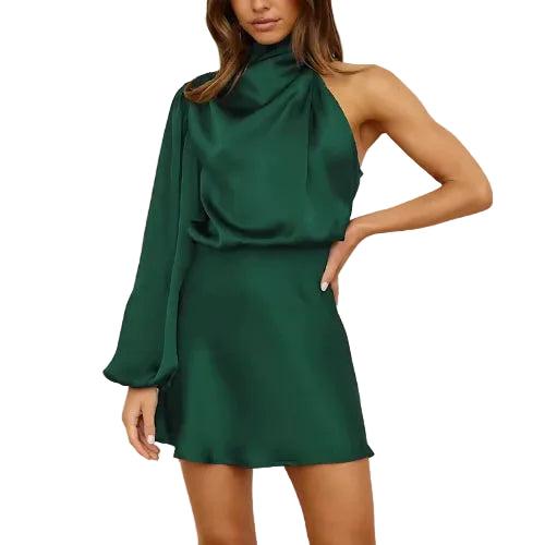 Asymetryczna satynowa sukienka mini dla kobiet-Mini Dress-Olave