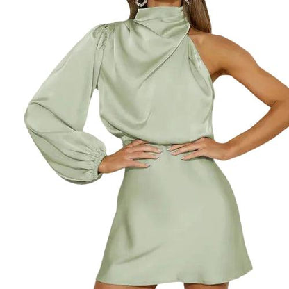 Asymetryczna satynowa sukienka mini dla kobiet-Mini Dress-Olave