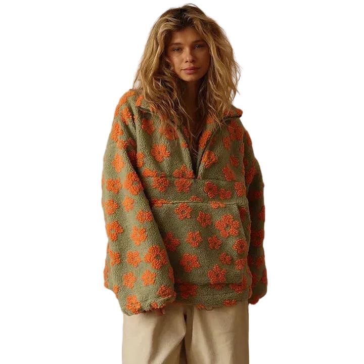 Bluza z motywem kwiatowym i zamkiem pod szyją-Sweaters for Women-Olave