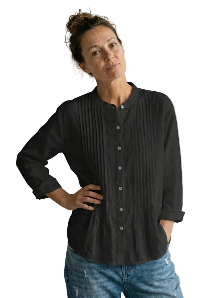 Bluzka z plisowanym przodem i zapięciem na guziki-Blouses for Women-Olave