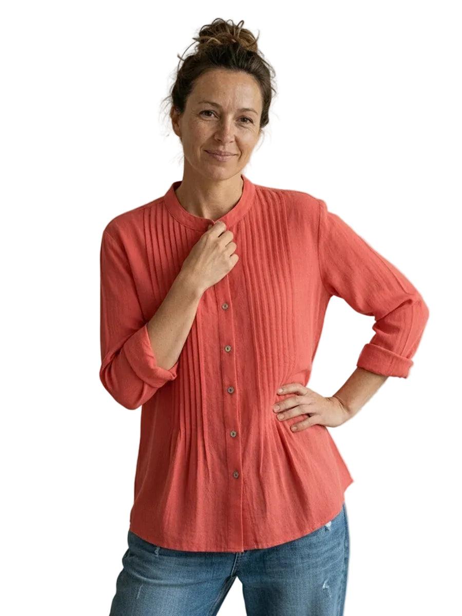 Bluzka z plisowanym przodem i zapięciem na guziki-Blouses for Women-Olave