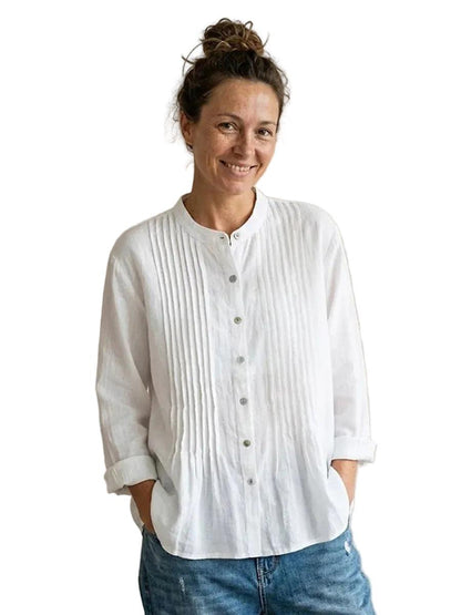 Bluzka z plisowanym przodem i zapięciem na guziki-Blouses for Women-Olave