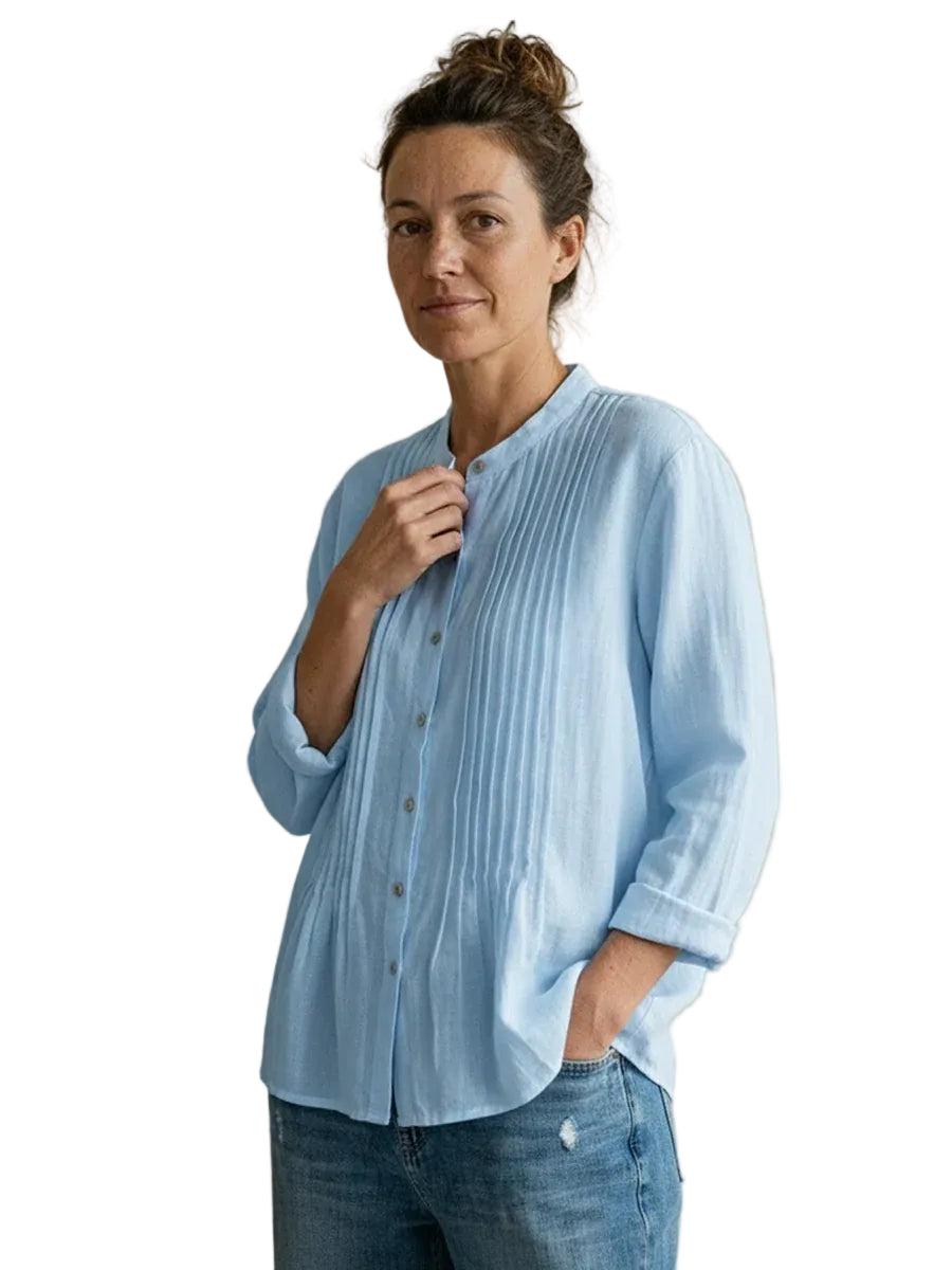 Damka Bluzka z plisowanym przodem i zapięciem na guziki-Blouses for Women-Olave